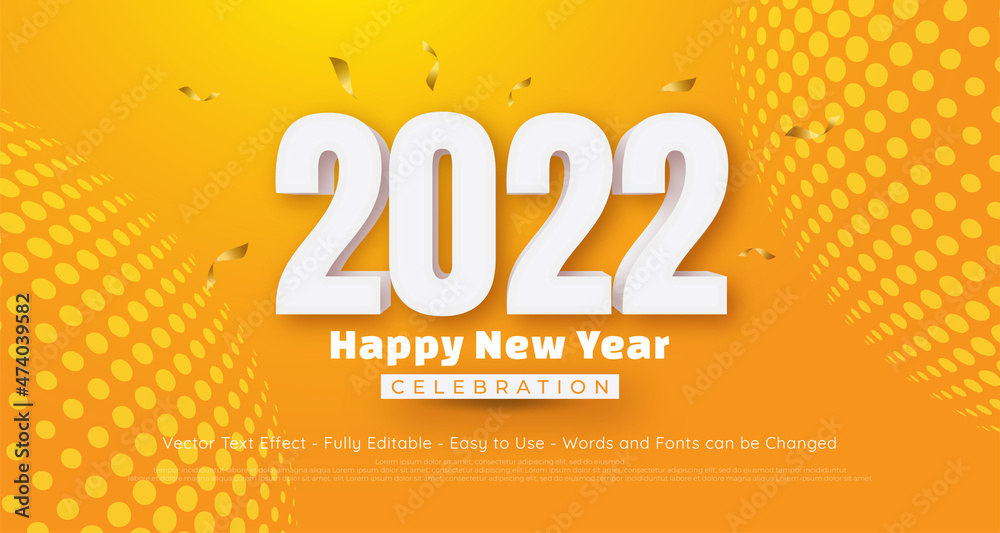 Happy new year editable text number with style 3d on yellow background