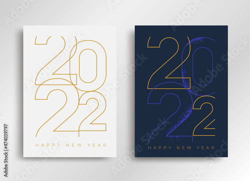 Composition of linear golden color numbers for New Year 2022 posters. Christmas card with holiday typography. Vector