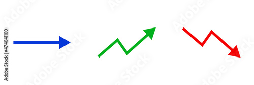 Obraz na płótnie Conjunto de icono de flecha recta, crecimiento y declive