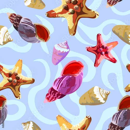 Sea shells vector seamless pattern