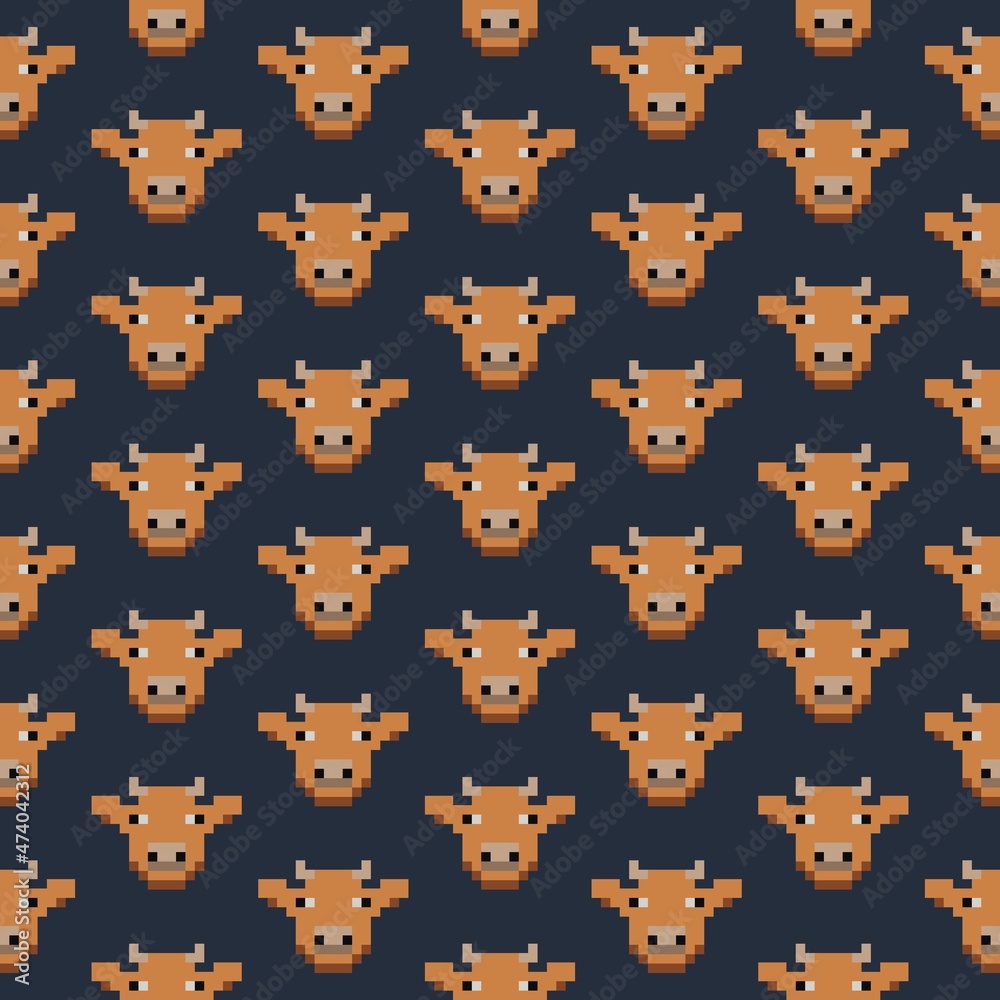 Seamless pattern pixel art cow Seamless pattern pixel art cow
