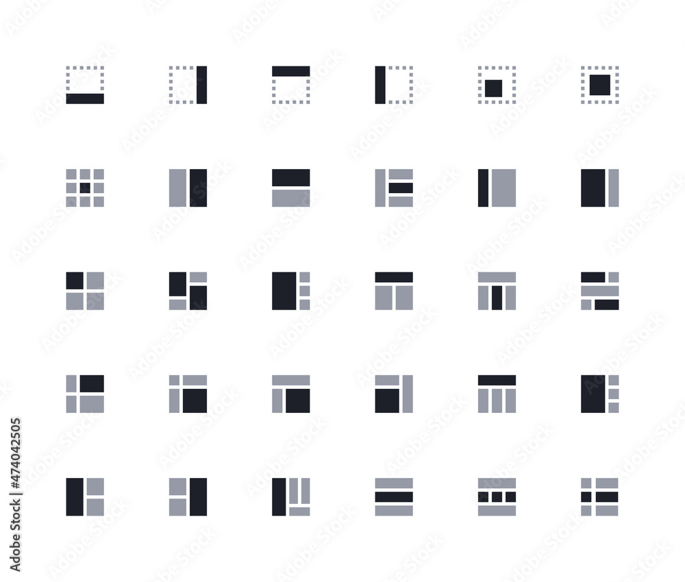 Layout grid icon set. Two-color set size 24x24. Vector illustration.
