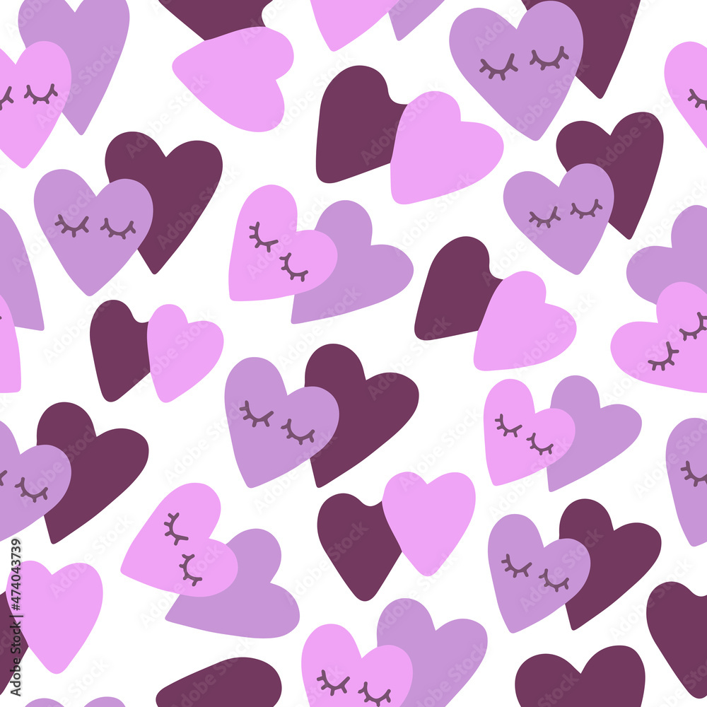 Seamless pattern with valentine hearts, sketch drawing for your design