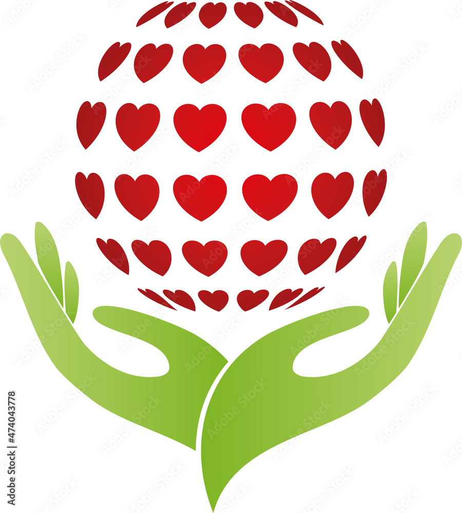 Zwei Hände und vielen Herzen, Herz, Liebe, Logo Stock Vector Adobe Stock