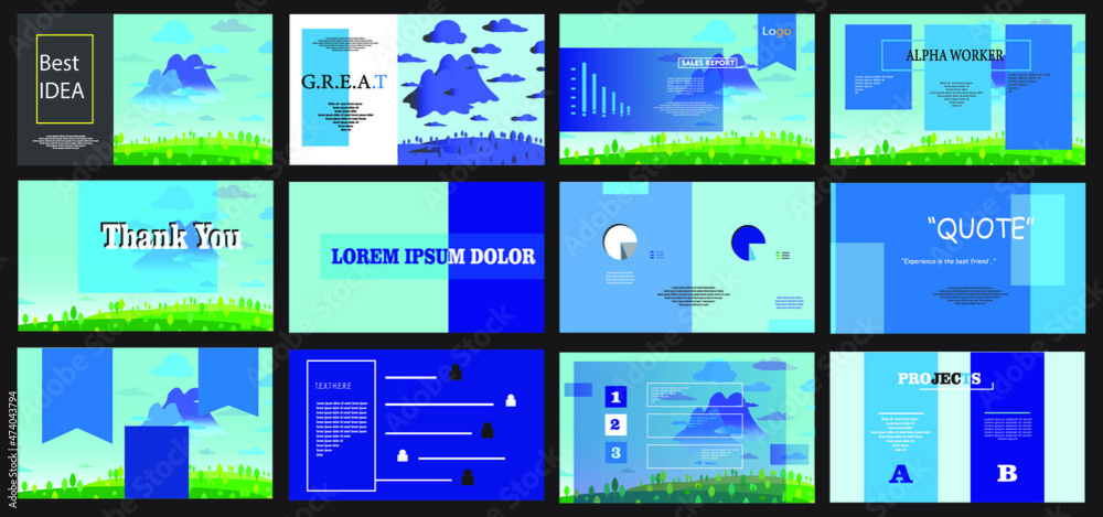 Presentation template with blue and grey color. Presentation, UI, UX, template set. Marketing, business, sales report, interface, info graphic. Brochure, flyer, landing page. Web design. Presentation template with blue and grey color. Presentation, UI, UX, template set. Marketing, business, sales report, interface, info graphic. Brochure, flyer, landing page. Web design.
