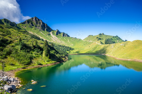 Lac De Lessy and Mountain landscape in The Grand-Bornand, France