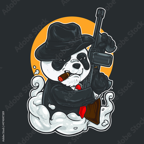 Panda mafia cartoon mascot character