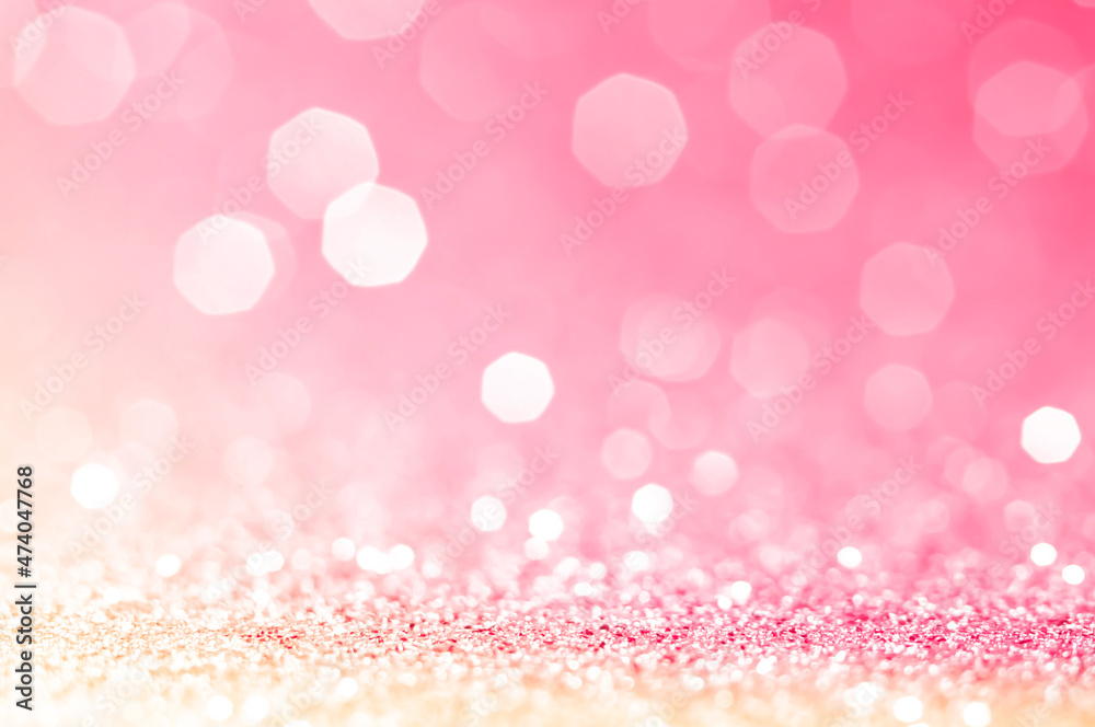Pink gold, pink bokeh,circle abstract light background,Pink Gold shining lights,sparkling glittering Valentines day,women day or event lights romantic backdrop.Blurred abstract holiday background.