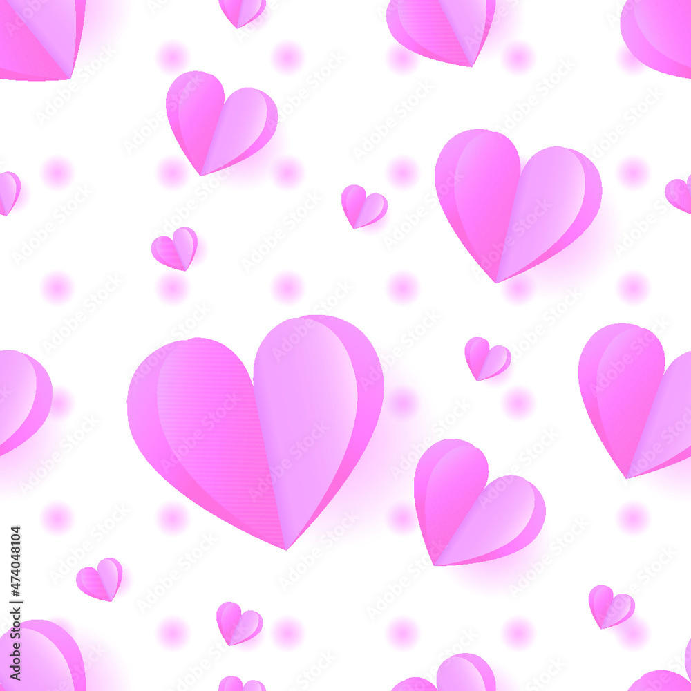 Seamless pattern of pink paper hearts. Perfect for stamping, printing, valentine's day backgrounds, love, lovers day or gift wrap