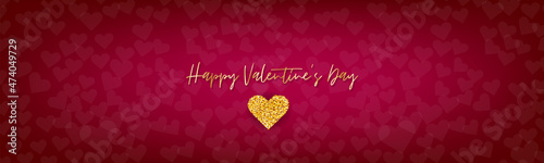 Valentines Day banner background. Simple design with gilden glitter heart. Vector illustration. photo