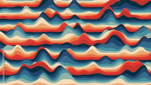 Retro reddish stripes colorful distorted backdrop. Procedural ripple background with optical illusion effect