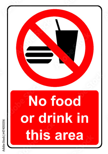 No food or drink in this area sign