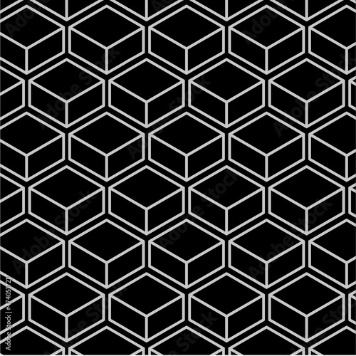 3D Fototapete Schwarze - Fototapete 3D monochrome pattern. Black and white geometrical and modern pattern. Wallpaper design idea. 3D cube, abstract texture. White lines on black background. 