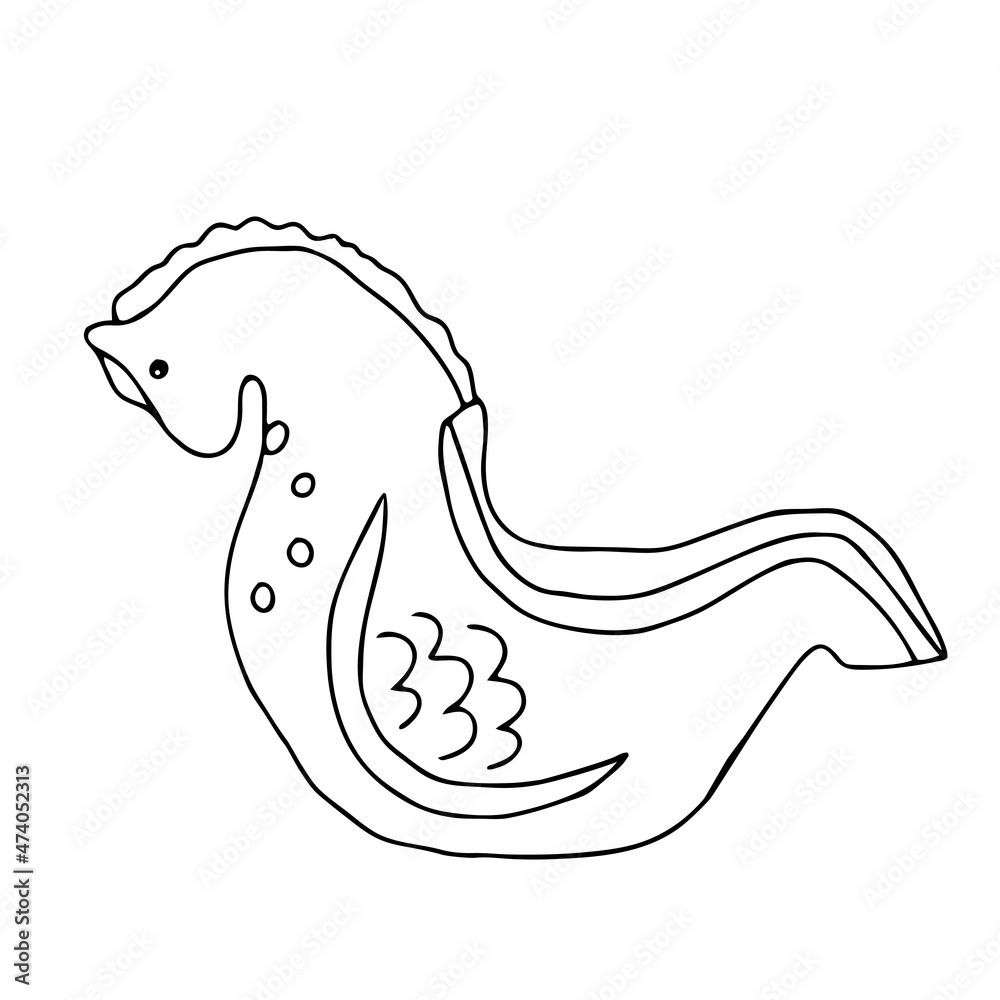 Black hand drawn outline illustration of a clay vase in horse form isolated on a white background Black hand drawn outline illustration of a clay vase in horse form isolated on a white background