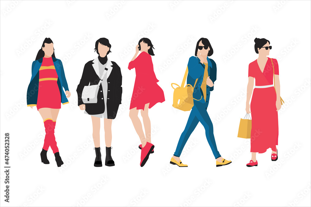 Vector illustration of fashionable woman bundle