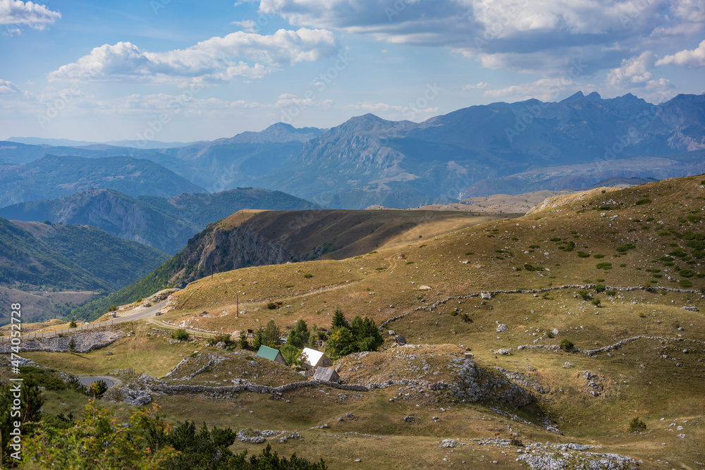Beautiful view of the surroundings of Mount Saddle in the Durmitor National Park in Montenegro in autumn.