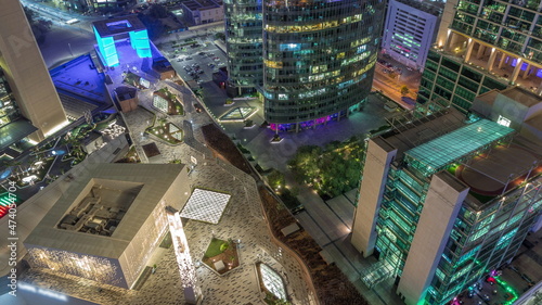 Photography Dubai international financial center skyscrapers aerial night timelapse