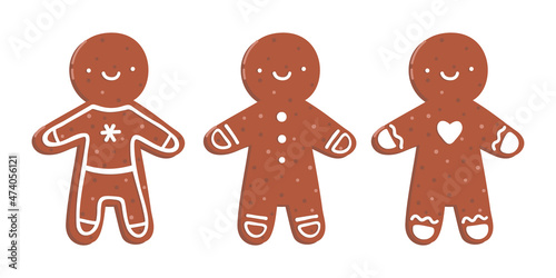 Set of vector illustrations of gingerbread cookies with icing. Man shape. Isolated on white background