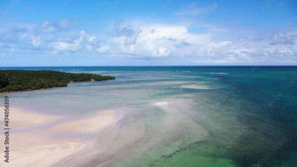 Aerial view of brazilian beach with coral reef blue waters and white sand Aerial view of brazilian beach with coral reef blue waters and white sand