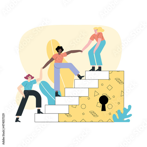 support girls in stairs