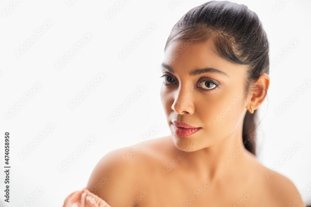 Beauty shot pretty Indian young woman on white. Beauty shot pretty Indian young woman on white.