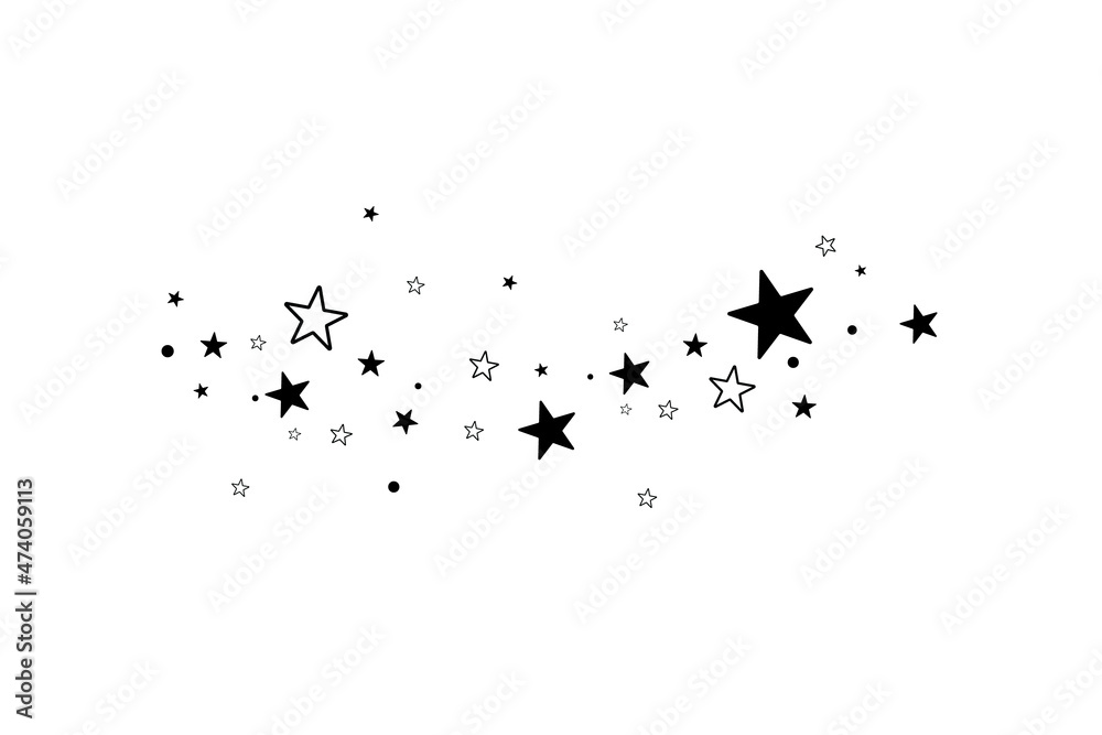 Obraz premium Stars on a white background. Black star shooting with an elegant star.Meteoroid, comet, asteroid, stars.