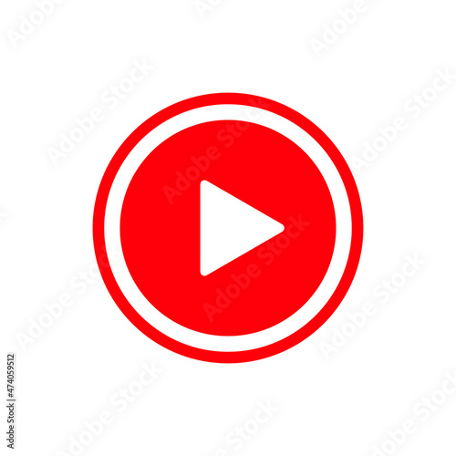 Play button red icon. Video and music play icon. A triangle within a circle is a media player symbol. Video and audio multimedia reproduction. Isolated raster illustration on white background. Free Download Play button red icon. Video and music play icon. A triangle within a circle is a media player symbol. Video and audio multimedia reproduction. Isolated raster illustration on white background. - GFXLoad