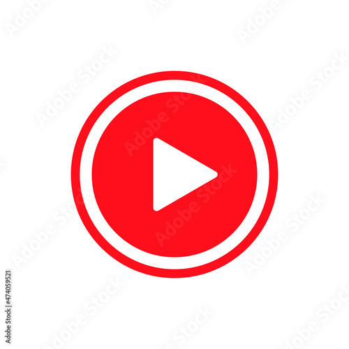 Play button red icon. Video and music play icon. A triangle within a circle is a media player symbol. Video and audio multimedia reproduction. Isolated vector illustration on white background. Free Download Play button red icon. Video and music play icon. A triangle within a circle is a media player symbol. Video and audio multimedia reproduction. Isolated vector illustration on white background. - GFXLoad
