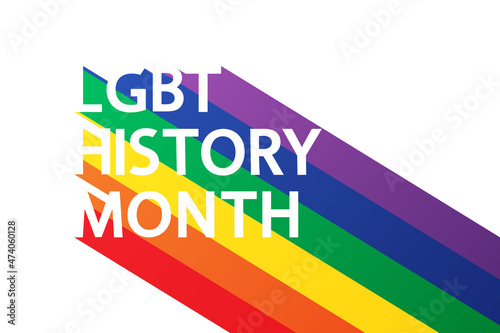 LGBT History Month modern vector concept. Freedom rainbow flag with long shadows isolated on white.