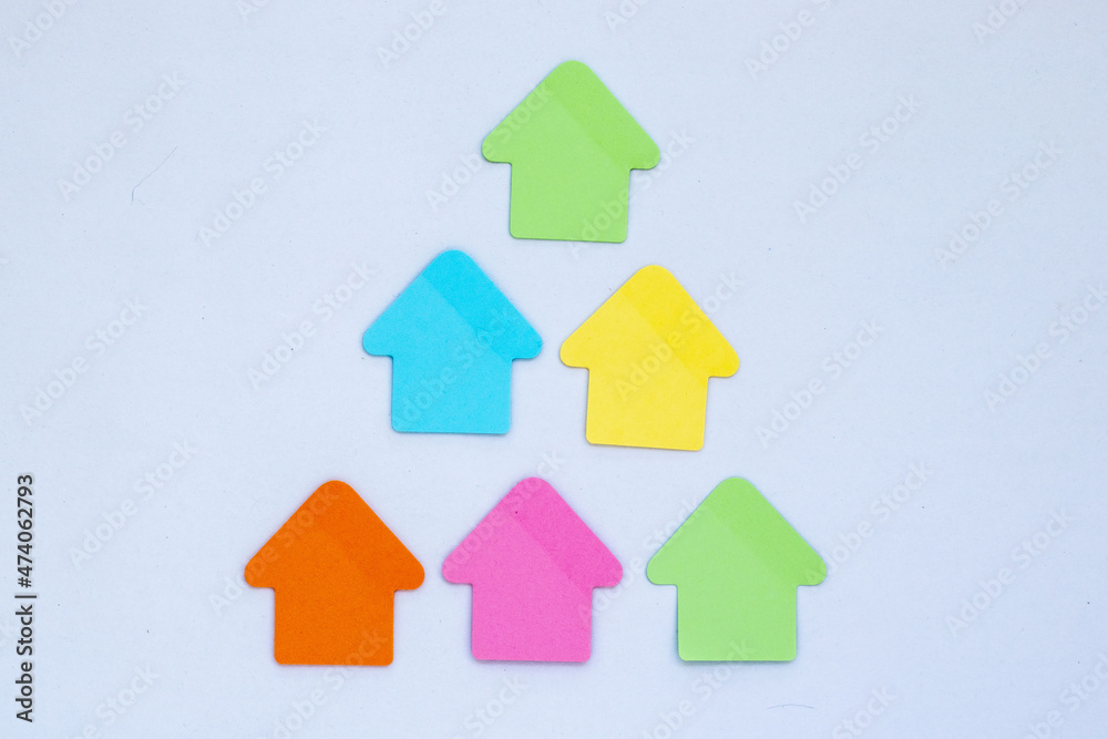 sticky notepad on white background with hierarchy scale - concept photo, template, with copy space sticky notepad on white background with hierarchy scale - concept photo, template, with copy space