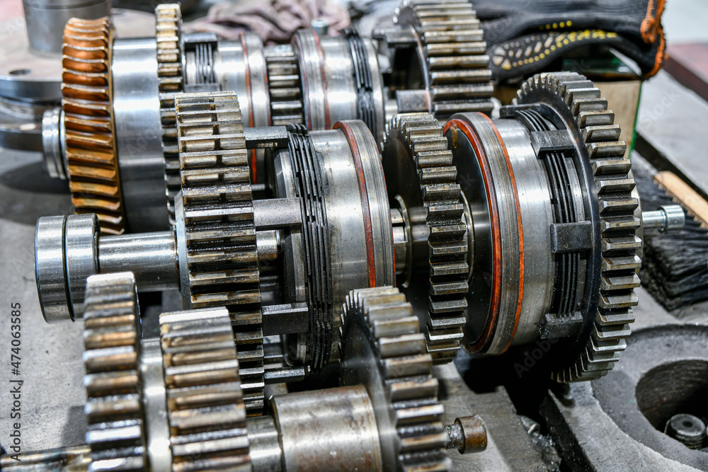 Gears of a gearbox of speeds of a metalworking machine. Mechanical equipment repair shop.