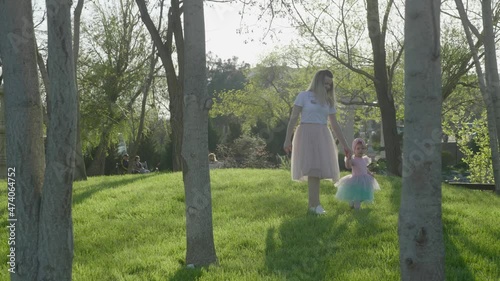 General plan mom and daughter on a walk