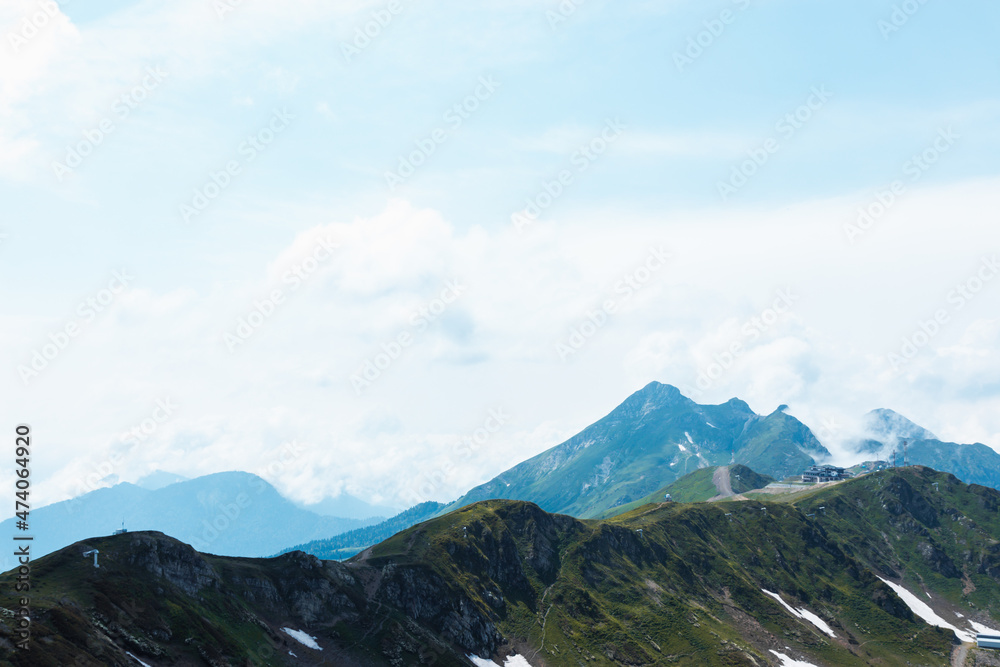 Aibga mountain peak panoramic view on Caucasus