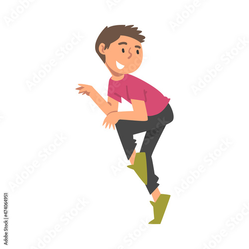 Little Boy Playing Hide and Seek Searching for Location to Hide Vector Illustration