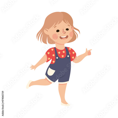 Funny Girl Pointing at Something with Extending Hand and Index Finger Vector Illustration