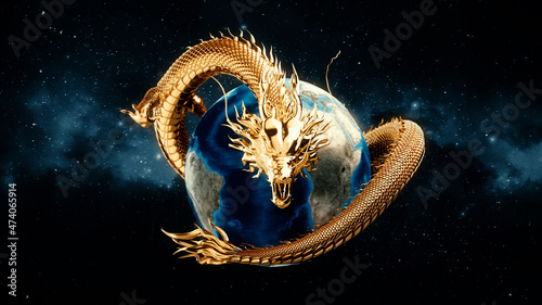 Gold Chinese dragon around the world.