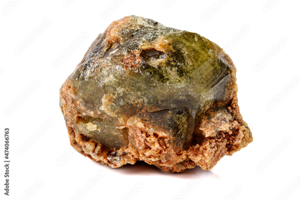 Macro stone Grossular mineral on white background Macro stone Grossular mineral on white background