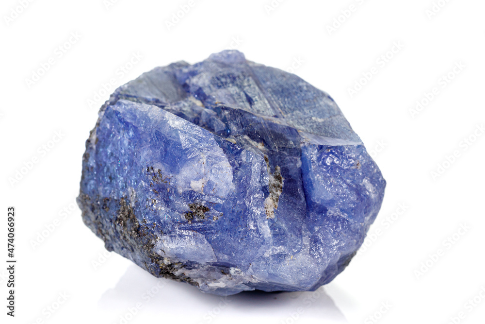Macro blue tourmaline mineral stone on white background