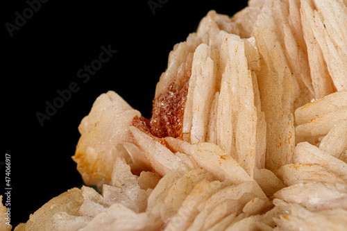 Macro stone Vanadinite Baryte mineral on a black background photo