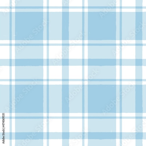 Blue watercolor plaid pattern. stripes, Gingham seamless tartan texture, spring picnic table cloth, plaid. vector checkered summer paint brush strokes.