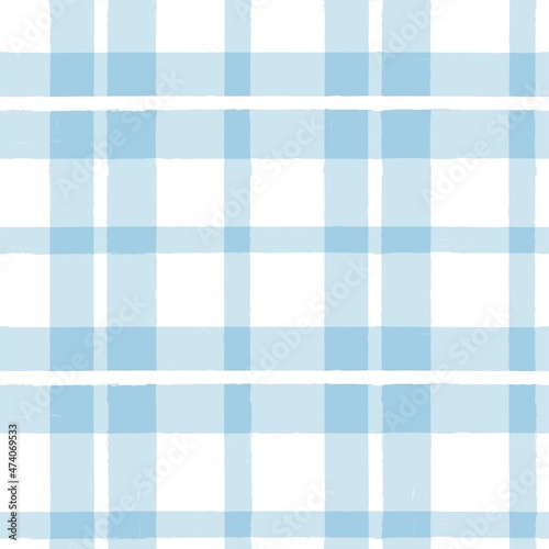Blue watercolor plaid pattern. stripes, Gingham seamless tartan texture, spring picnic table cloth, plaid. vector checkered summer paint brush strokes.