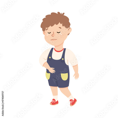Little Boy Standing and Crying Feeling Sad Vector Illustration