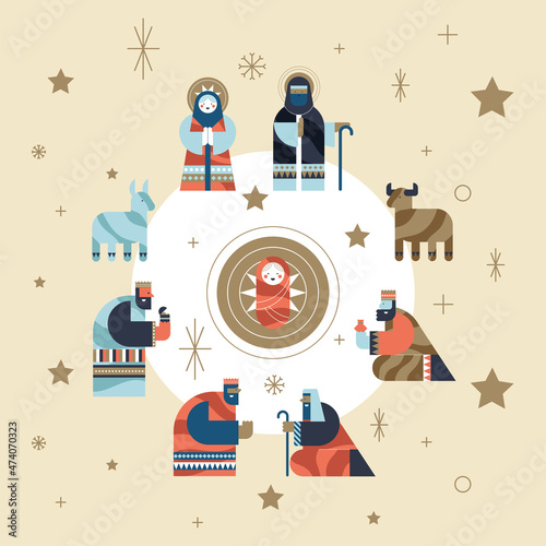 manger characters around baby