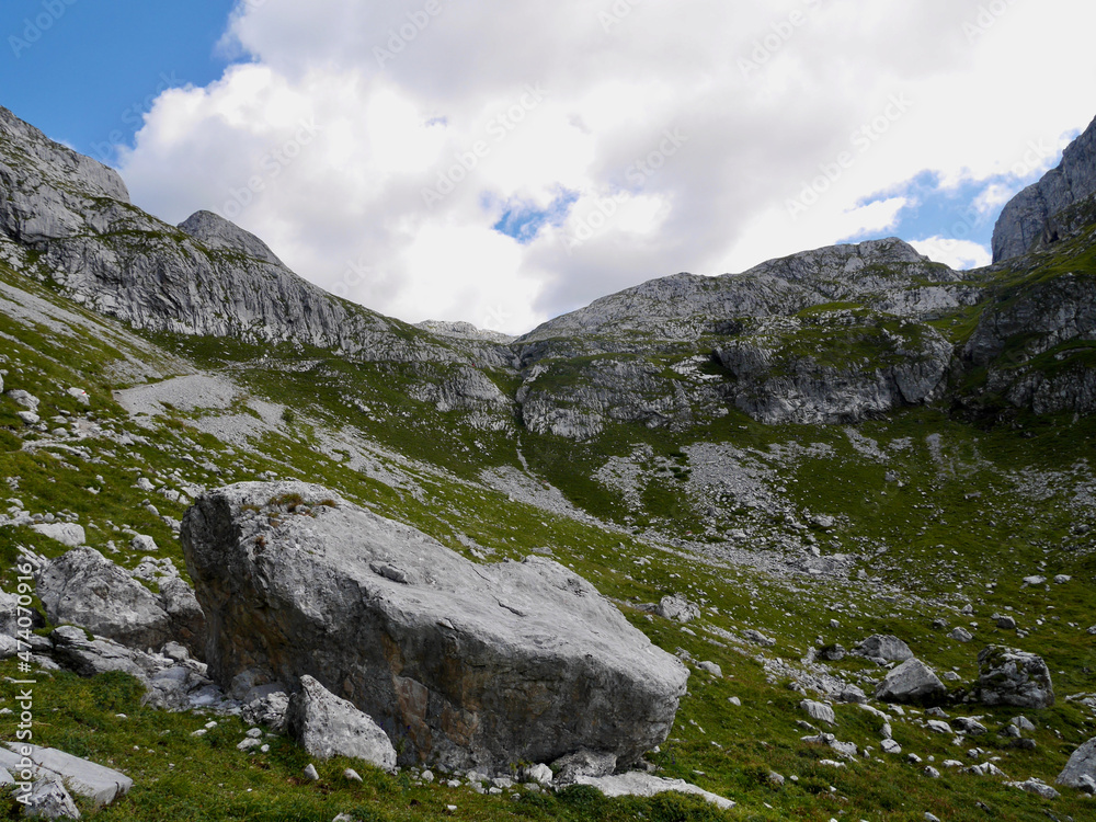Rocky landscape in the Swiss Alps, Praettigau, Grisons.