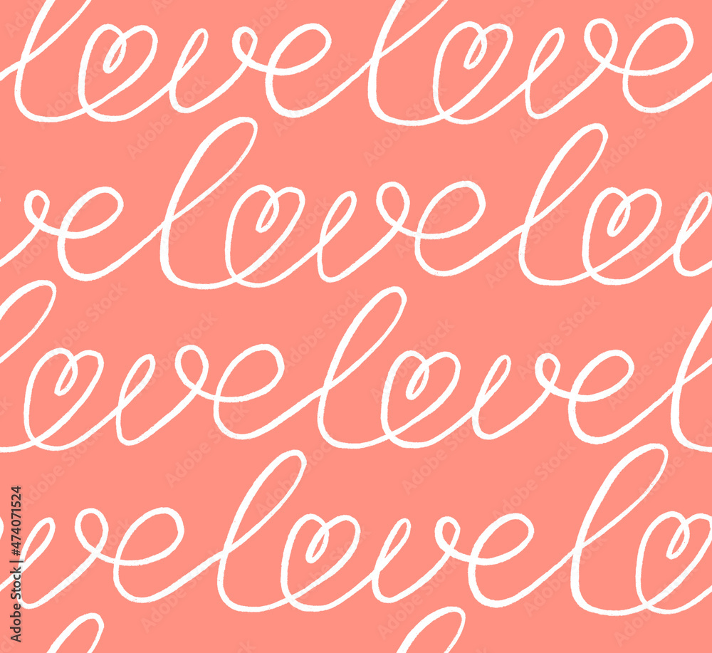 Seamless pattern of words love with hearts for gift paper. Pattern for valentine's day.