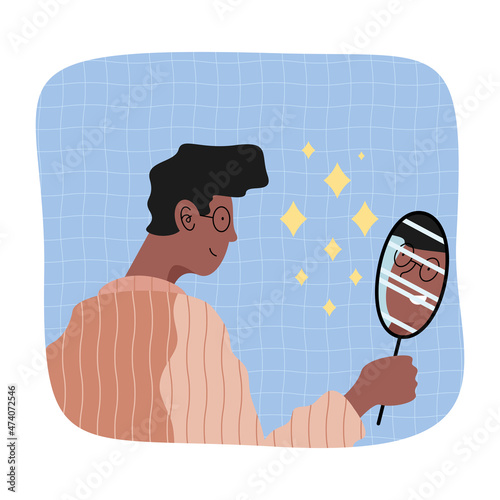 afro man with mirror