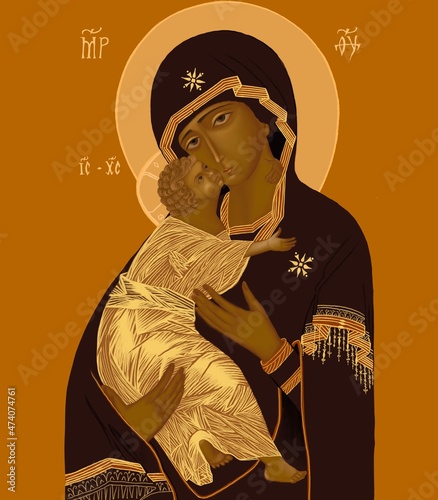Russian Orthodox icon of the Mother of God and baby Jesus