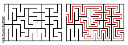 Abstract maze. Find right way. Isolated simple square maze black line on white background. Vector illustration.
