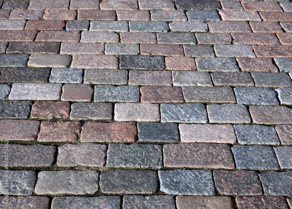 Gray and pink granite cobblestone, perspective view Gray and pink granite cobblestone, perspective view
