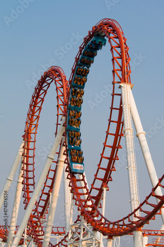 Fototapeta Naklejka Na Ścianę i Meble -  The scaring loops of a roller coaster.